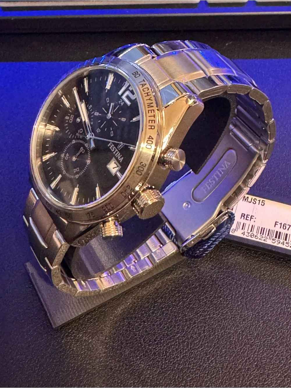 Men's Festina Quartz Black Stainless Steel Chronograph Watch